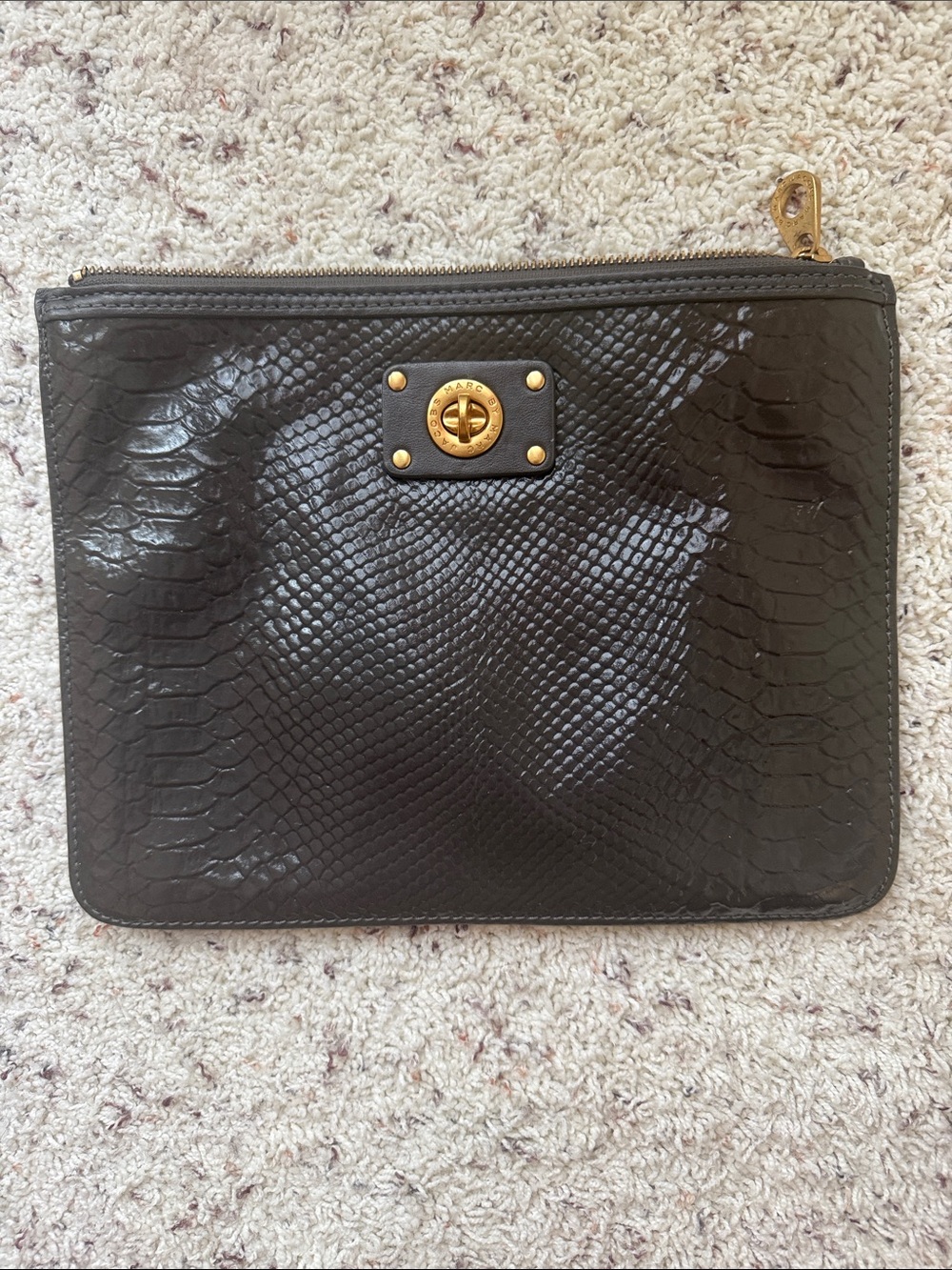 Marc By Marc Jacobs Black Embossed Snake-Effect Clutch with Gold Hardware
